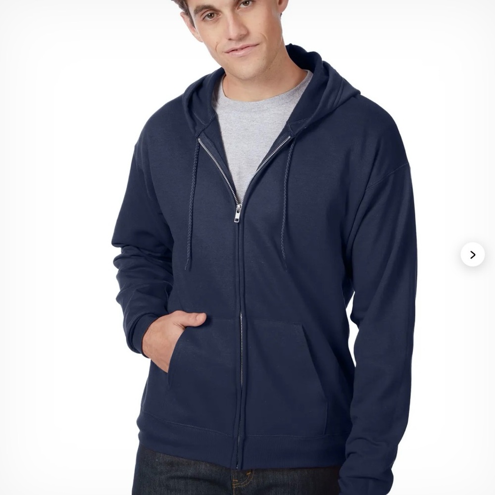 Hanes Eco Smart Navy Blue Men's Medium Zip Up Hoodie Jacket Classic Lightweight - Picture 2 of 13